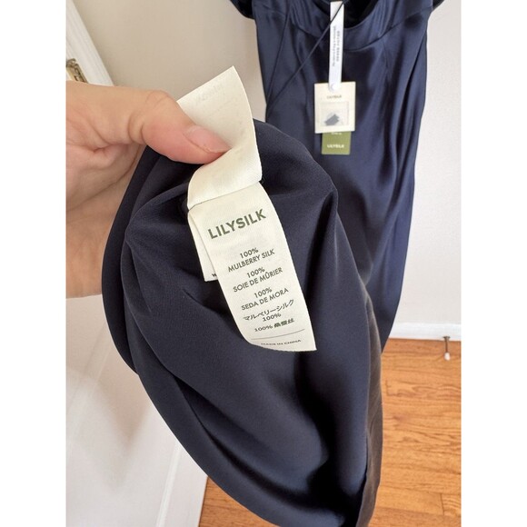 Lilysilk Back Tie 100% Mulberry Silk Maxi Dress Navy Blue Size 4 - Picture 9 of 9